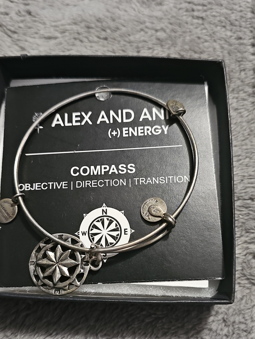 Vintage Alex and Ani  Compass  Charm Bangle Bracelet